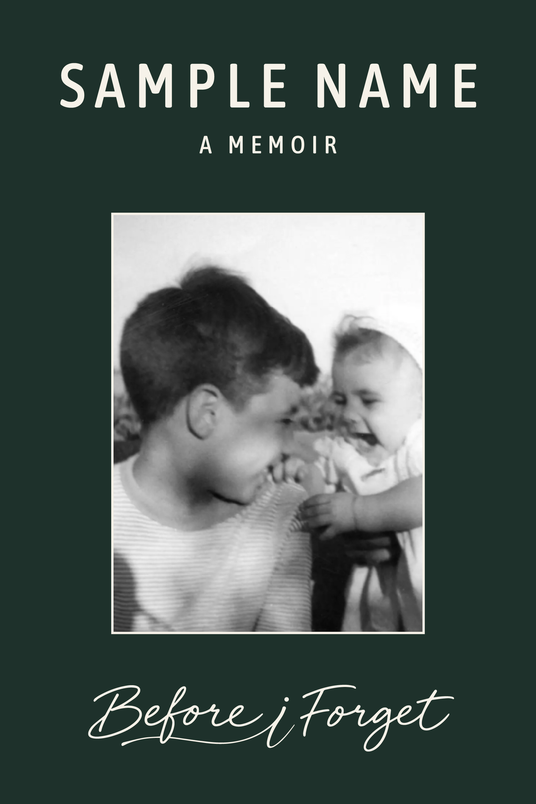 Our finalized forest-green sample memoir cover